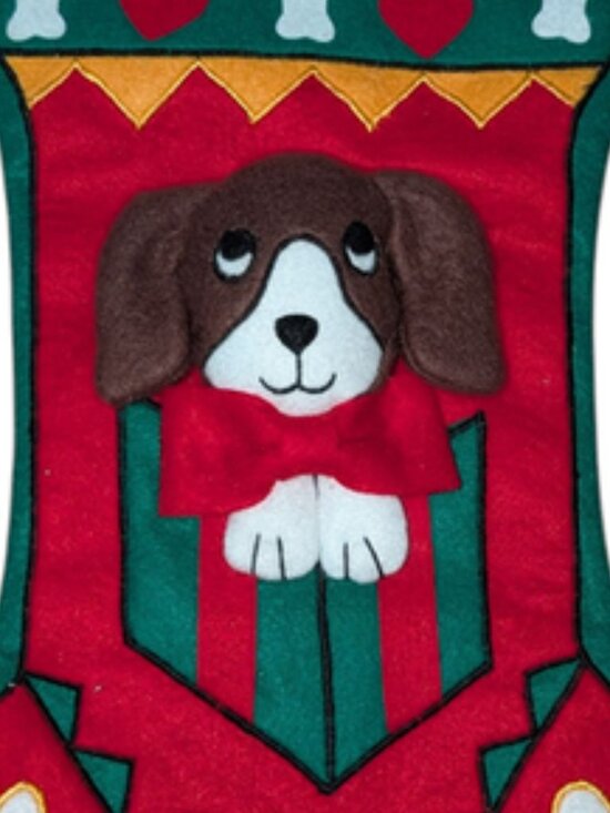 Dillards Dog Bone Shaped 3D Puppy Present Felt Christmas Stocking - Picture 3 of 4